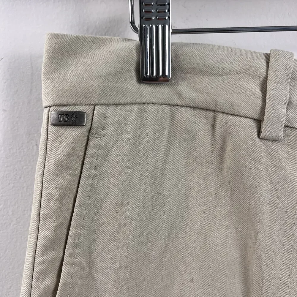 Tommy Bahama Pant Flat Front 90% Silk Blend Khaki Pants Men's Actual 36x28